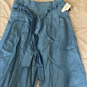 High Waist Long Lengthen Blue Color Belted Pants